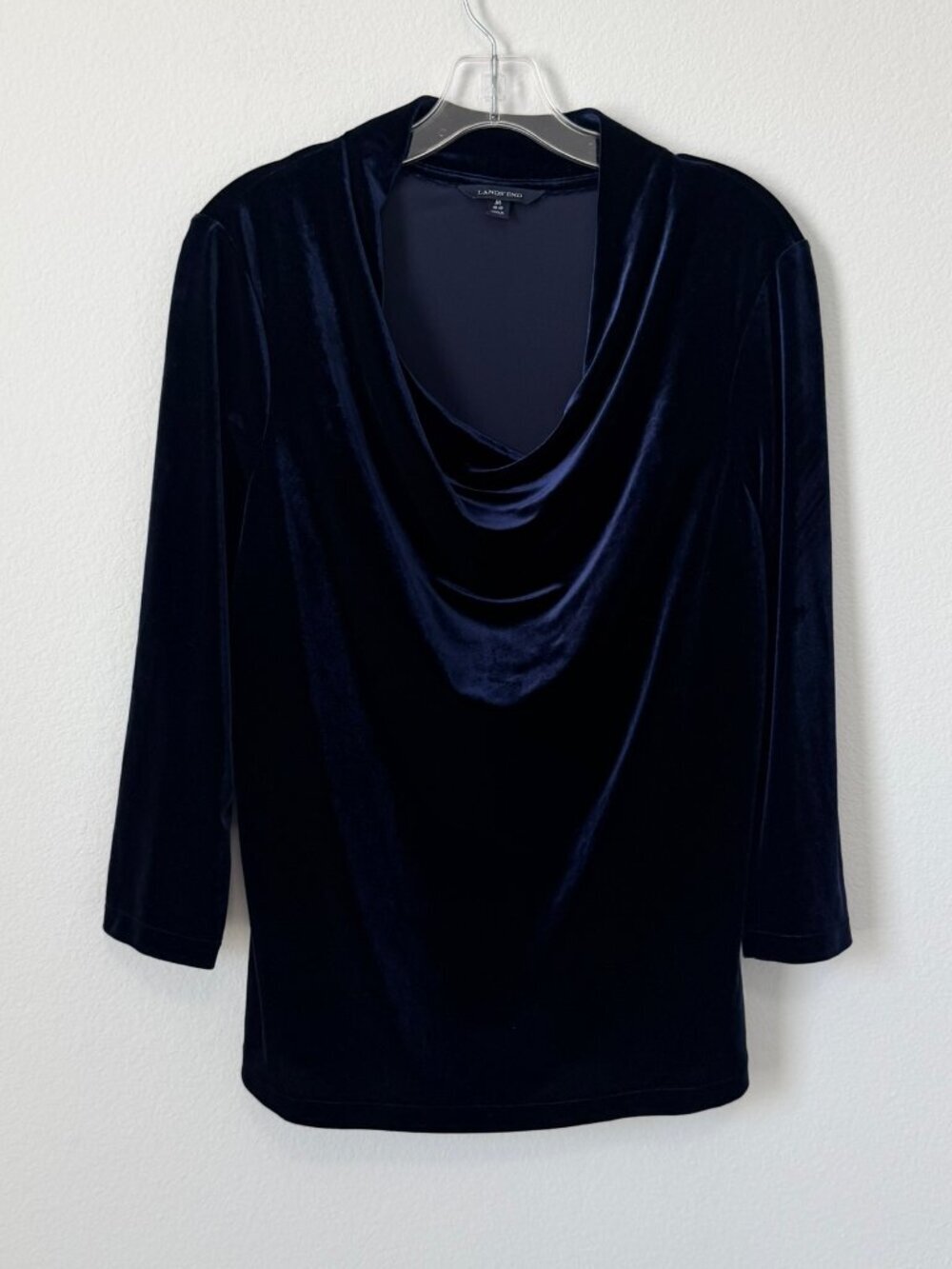 Lands' End 3/4 Sleeve Cowl Neck Blue Velour Blouse Women's Size M